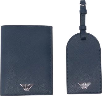 Emporio Armani logo-plaque passport holder (set of two) - men - Polyurethane/Polyamide/Polyester - One Size - Blue