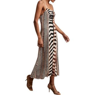 Reiss Georgie Stripe Midi Dress in Black/Brown at Nordstrom, Size 10 Us