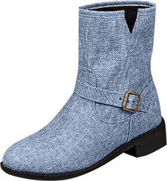 Generic Sky Blue Ladies Everyday Boots with Fabric and Buckle Design in Sky Blue for Daily Use