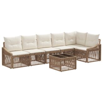 vidaXL Conjunto De Sof&aacute;s De Jard&iacute;n 7 Pcs Beige Rat&aacute;n Sint&eacute;tico Vidaxl