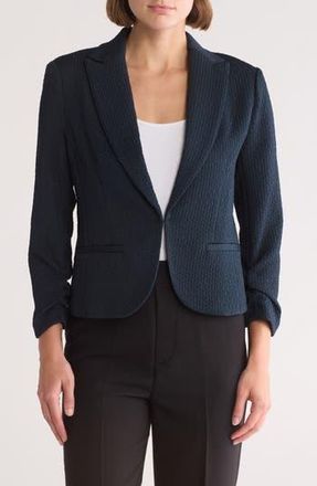 Amanda + Chelsea Ruched Sleeve Jacquard Blazer in Navy at Nordstrom Rack, Size X-Small