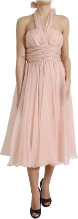 Dolce & Gabbana Roze Zijden Chiffon Halter A-Lijn Jurk - Dames - Feestkleedjes - Roze - S - Chiffon - Kleedjes
