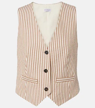 Brunello Cucinelli Gilet in misto cotone a righe