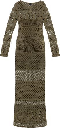 Pinko Pinko Womens Openwork-knit Long Dress - Khaki viscose - Size X-Small