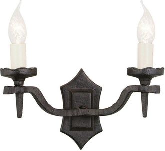 Loops Twin Wall Light Sconce Double Wrought Iron Black LED E14 60W Bulb