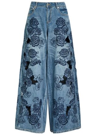 Alice & Olivia Sidney Floral-embroidered Wide-leg Jeans - Blue - 27 (W27 / UK8-10 / S)