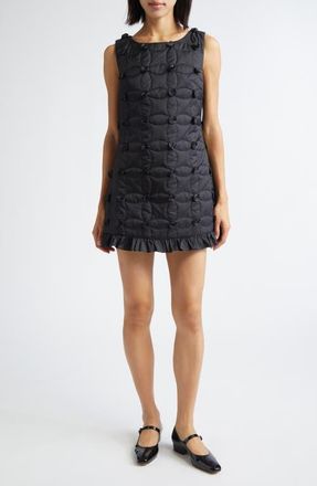 Tanner Fletcher Gender Inclusive Pippin Rosette Quilted Minidress in Black at Nordstrom, Size 5
