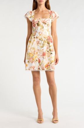 Sugarlips Zury Katey Floral Print Smocked Dress in Coral Multi at Nordstrom, Size X-Large