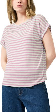 QS by s.Oliver Kurzarmshirt QS, Damen, Gr. XXL (44), wei&szlig; rose, Jersey, Obermaterial: 95% Lyocell, 5% Elasthan, gestreift, normal h&uuml;ftbedeckend, Rundhals, Shirts Kur
