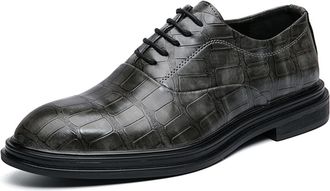 Generic Dress Oxford for Men Lace Up Round Toe Plaid PU Leather Low Top Anti-Slip Non Slip Block Heel Wedding(Khaki,7.5 UK)