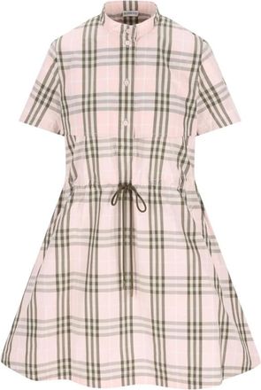 Burberry Pink Mock Collar Check Mini Dress
