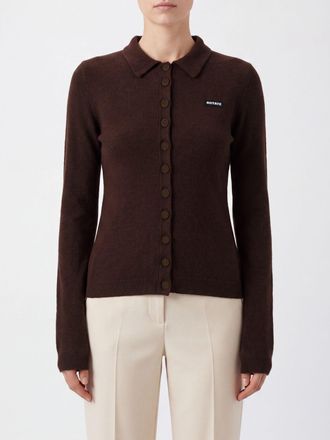 Rotate Cardigan slim fit in misto lana e cashmere con colletto classico