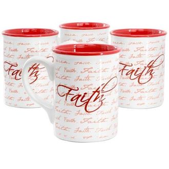 Gibson Home Inspirational Words Faith 4 Piece 16 Ounce Stoneware Mug Set in Red at Nordstrom