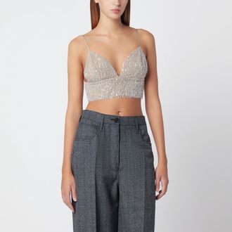 Ami Top corto beige con paillettes