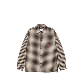 Dr&ocirc;le de Monsieur Gingham-check Slogan-print Cotton Overshirt