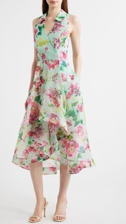 Adrianna Papell Floral High-Low Cocktail Dress in Mint Multi at Nordstrom, Size 14