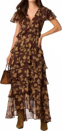 Astr Odalys Flutter Sleeve Maxi Dress In Brown Floral