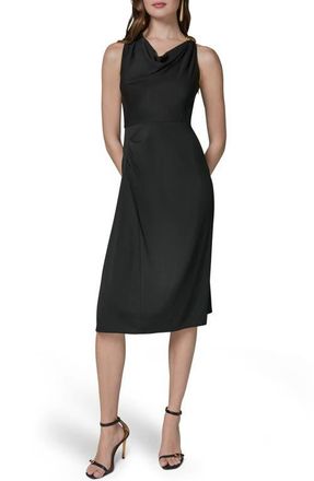 DKNY Cowl Neck Satin Midi Dress in Black at Nordstrom, Size 10