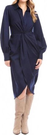 Karen Kane Savannah Twist Front Sateen Midi Dress In Navy