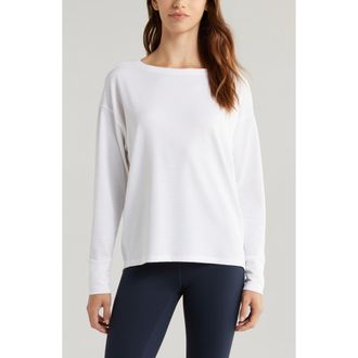 Zella Textured Equilibrium Long Sleeve T-Shirt in White at Nordstrom, Size X-Large