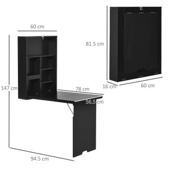 Carter's Folding Wall-Mounted Drop-Leaf Table With Chalkboard Shelf Multifunction - Black - CARTER | TJ Hughes