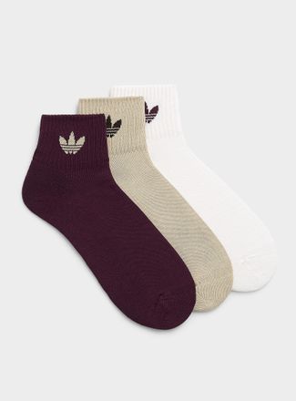adidas Mens Sand/white/burgundy terry ankle socks 3-pack
