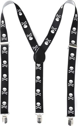 Generic Black & White Skull Crossbones Gothic Clip On Adjustable Suspenders Braces 1920s Fancy Dress Party Fashion Accessory