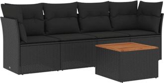 vidaXL Set De Muebles De Jard&iacute;n 5 Pzas Y Cojines Rat&aacute;n Sint&eacute;tico Negro Vidaxl
