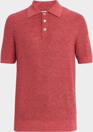 Brunello Cucinelli Mens Linen and Cotton Ribbed Polo Sweater