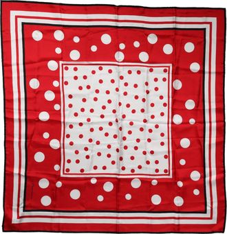 Dolce & Gabbana Red White Polka Dot Square Foulard 90cm x 88cm Womens Scarf