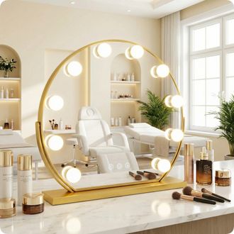 OEM Espejo De Maquillaje Dorado Estilo Hollywood De 60 Cm Con 10 Colores De Luz Led