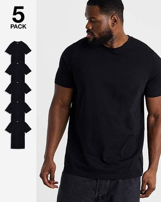 Jacamo 5 Pack Black Crew Neck T-Shirts Long