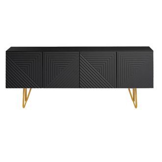 Miliboo Mueble Tv De Dise&ntilde;o En Negro Y Metal Dorado 140 Cm Ozen