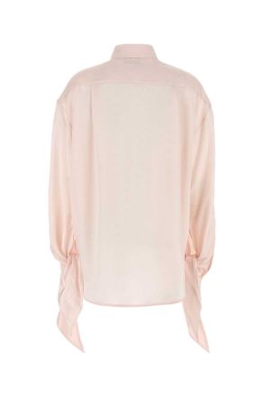 Balenciaga Womens Pastel Pink Satin Shirt Pearl White Exterior: Silk Camicie