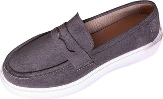 Generic Ladies Loafers Wide Fit Walking Shoes Round Toe Stylish Classic Versatile Breathable Comfortable Slip On Casual Shoes Work Shopping Gray