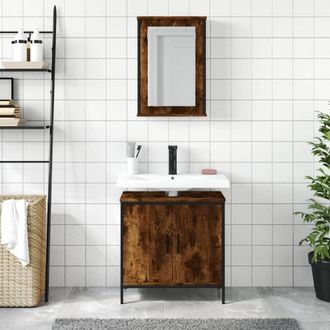 Berkfield Home Durable 2 Piece Bathroom Furniture Set Smoked Oak Engineered Wood in Brown