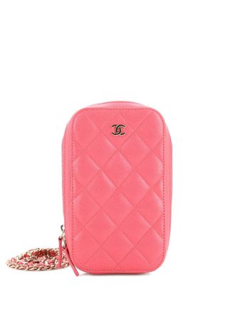 Chanel Zip Around Phone Case with Chain Quilted Caviar crossbody bag - women - Calf Leather - One Size - Pink
