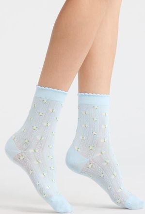 Casa Clara Love Roberta Floral Pointelle Crew Socks in Blue at Nordstrom
