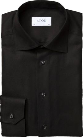 Eton Overhemden, Heren, Zwart, M, Katoen, Zwart Business Overhemd Contemporary Fit