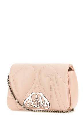 Alexander McQueen Womens Pastel Pink Leather Mini Seal Clutch Clay