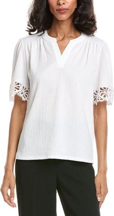 Anne Klein Flutter Sleeve Lace-Trim Top