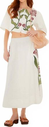 Farm Rio Flower Embroidered Midi Skirt In Off-White