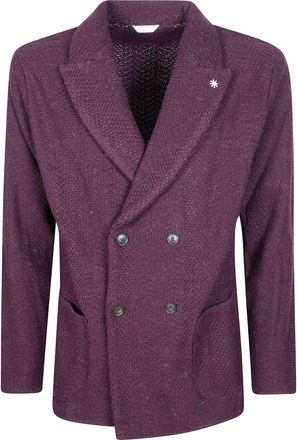 Manuel Ritz Burgundy Double-Breasted Herringbone Jacket