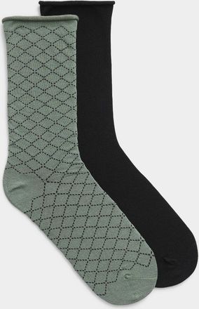 Simons Womens Solid/checks socks 2-pack