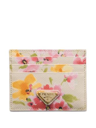 Prada floral-print cardholder - women - Saffiano Leather - One Size - Neutrals