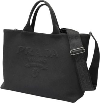 Prada Pre-owned Tote Bags, female, Black, Size: ONE SIZE Pre-owned Vintage Canvas Tote Bag