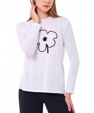 French Kyss Flower Detail Top In Ivory/black