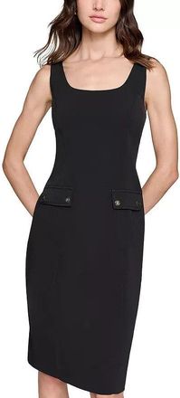 Karl Lagerfeld Sheath Dress Womens Black Stretch Crepe Square Neck FTS1447