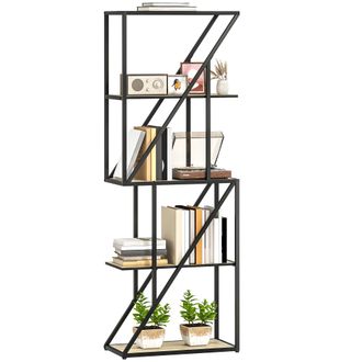 OEM Librer&iacute;a De 5 Niveles Estanter&iacute;a Para Libros Industrial Con Estantes Abiertos Y Marco De Acero 60x30x165 Cm Roble