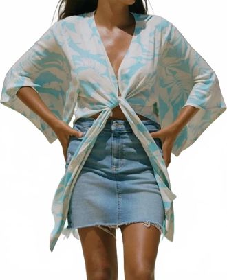 Tribal Front Tie Kimono Top In Molokai